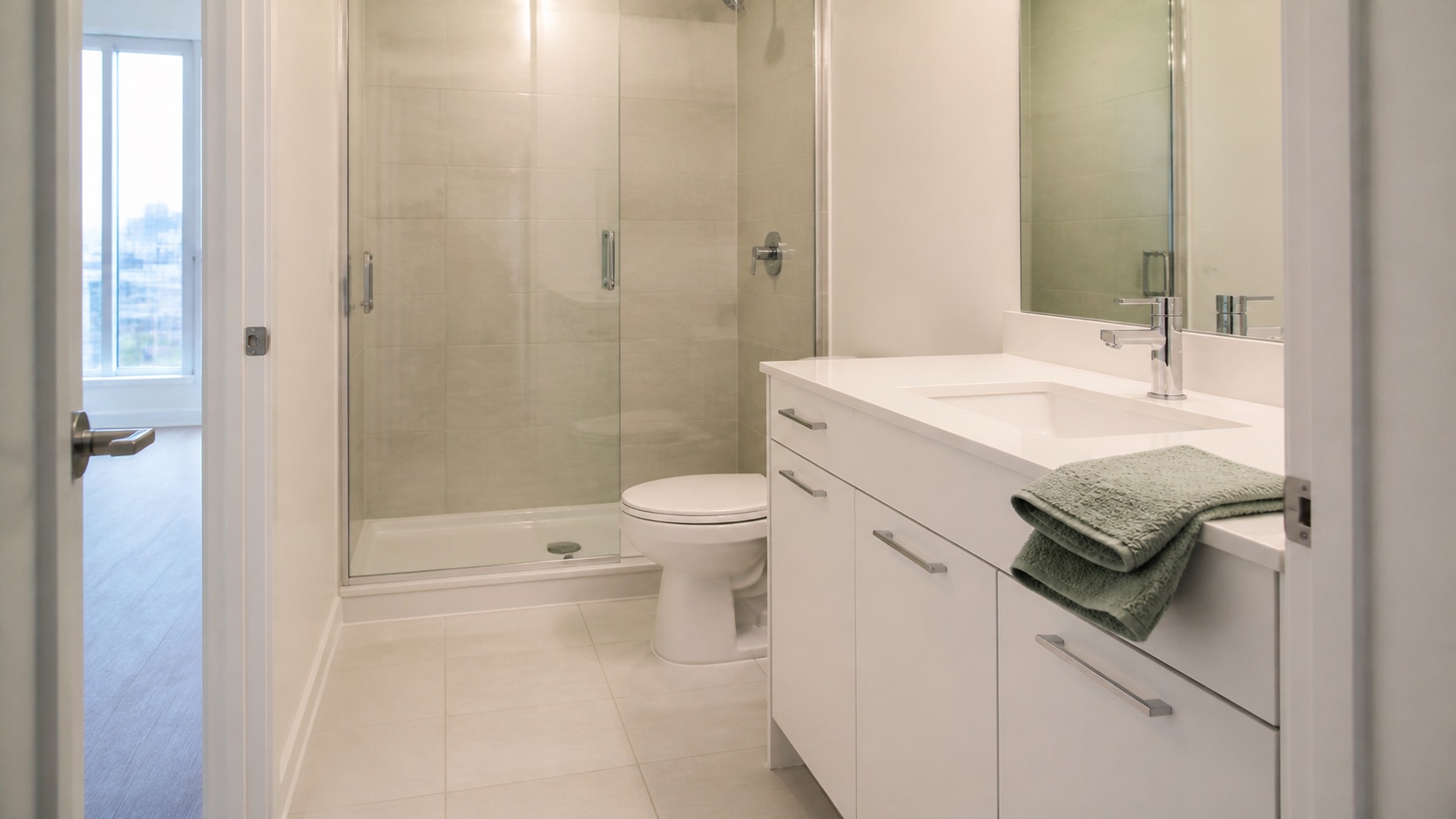Illustrative completed bathroom in a job report