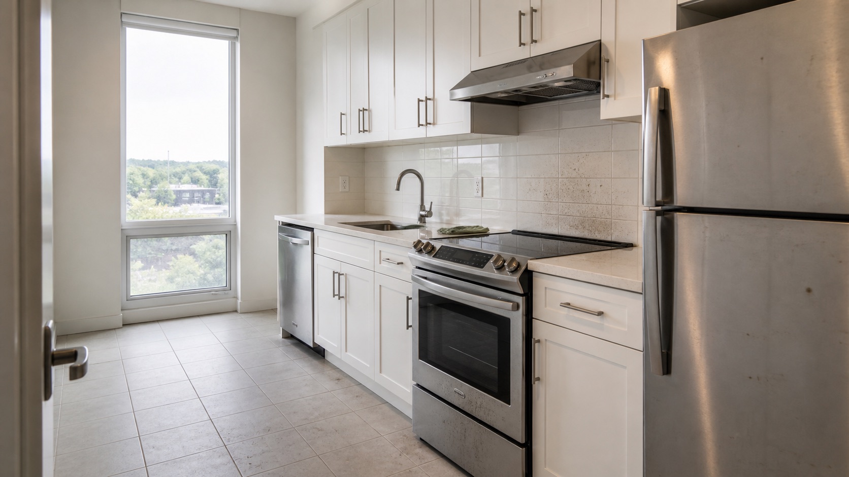 Illustrative rental kitchen before a move-out clean